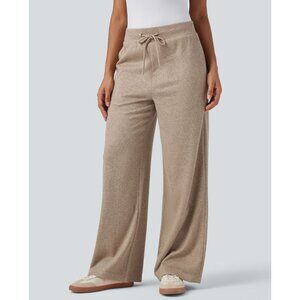 Halara Ribbed Knit High Waisted Drawstring Pants Women's Size XS Beige